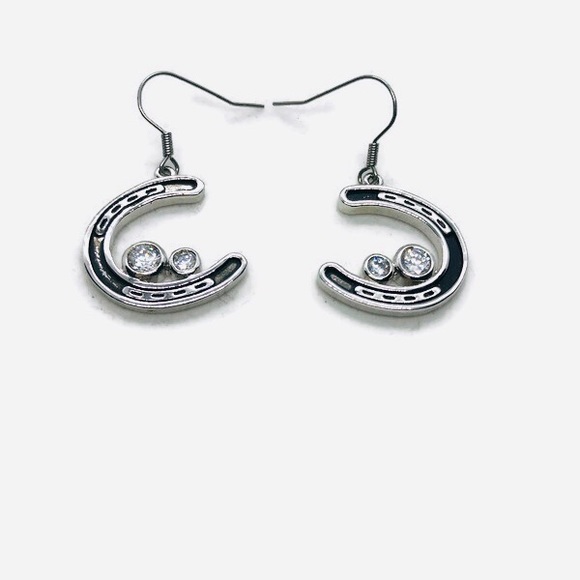 Black Enamel and Clear Rhinestone Earrings - Picture 2 of 2